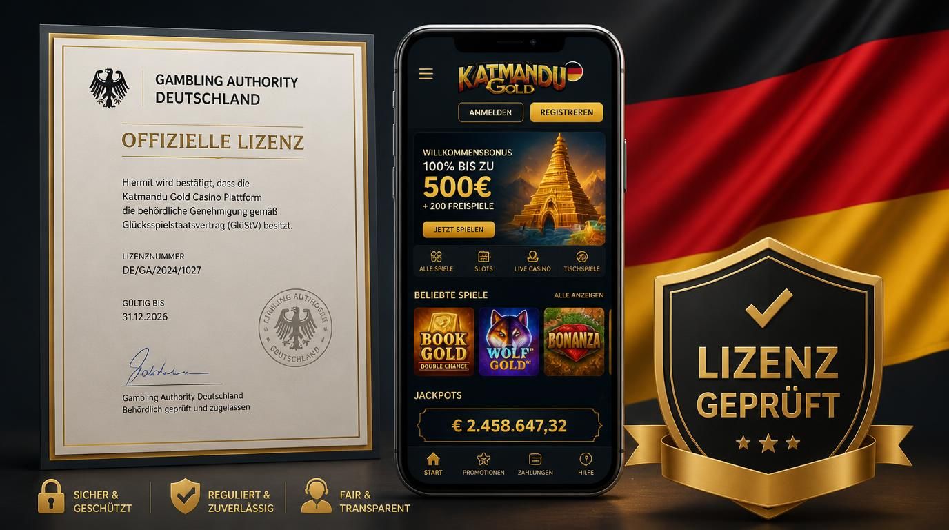 Smartphone mit Lizenzdokument und Deutschlandflagge im Hintergrund.
